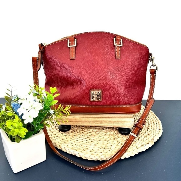 Dooney & Bourke Handbag Pebble Grain Leather Darcy Burgundy Satchel Crossbody - Picture 1 of 16